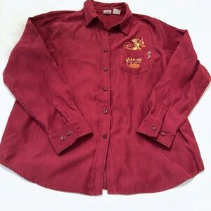 Disney Womans Button‎ Up Top Burgundy L Geometric Winnie The Pooh Long Sleeve
